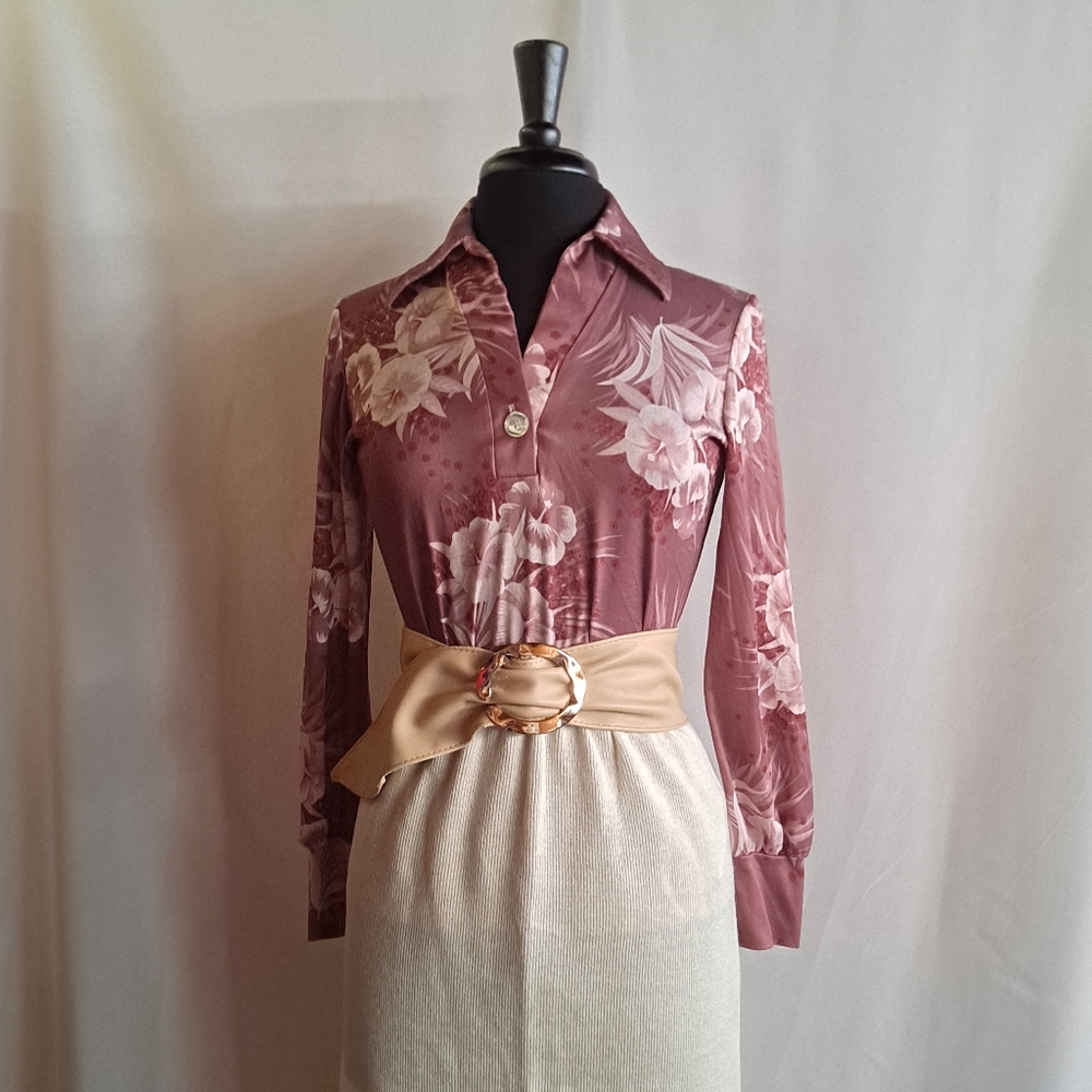 Vintage Mauve Floral Satin Blouse